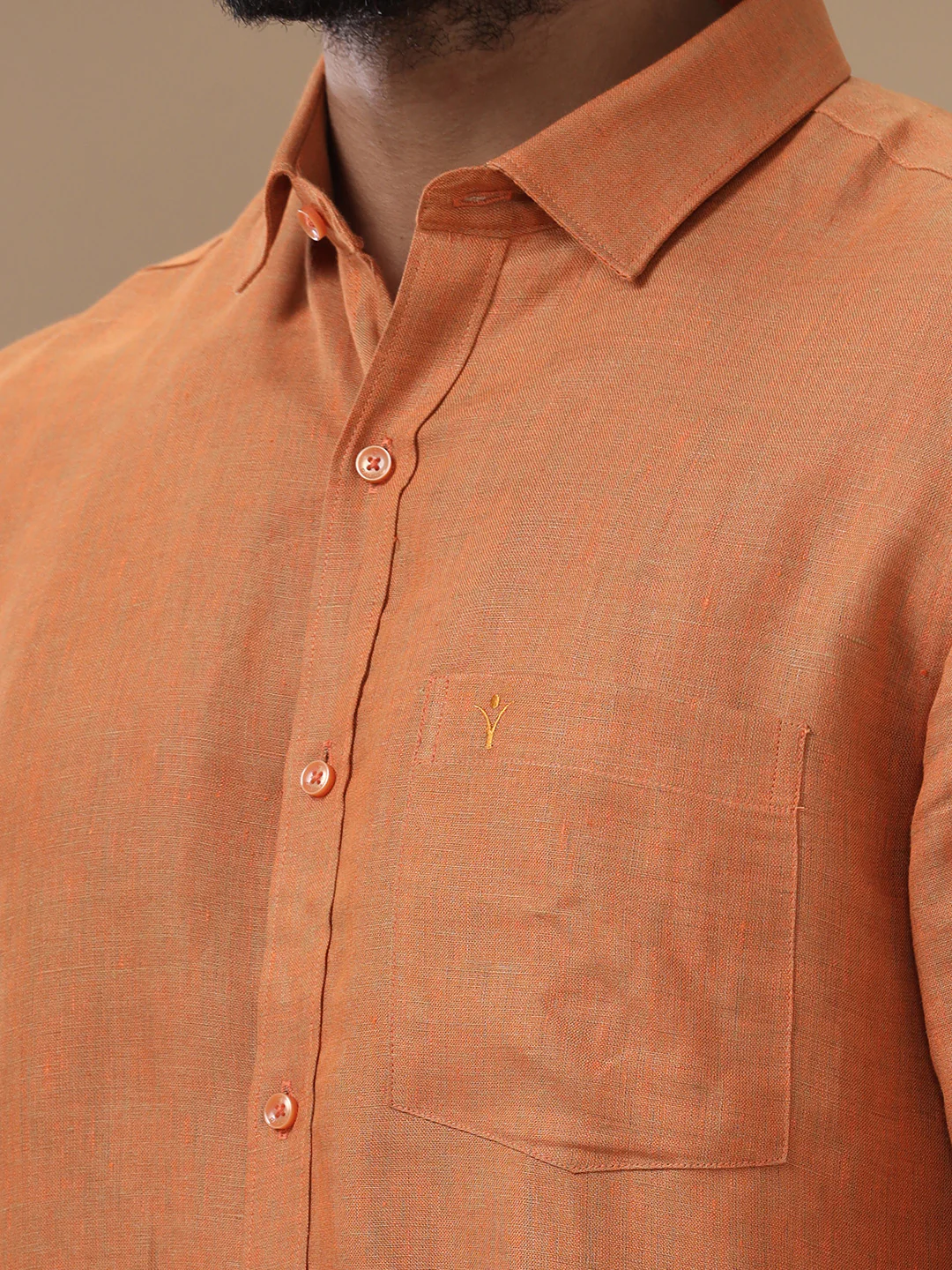 Men Pure Linen Dark Orange Shirt L76 - Image 7