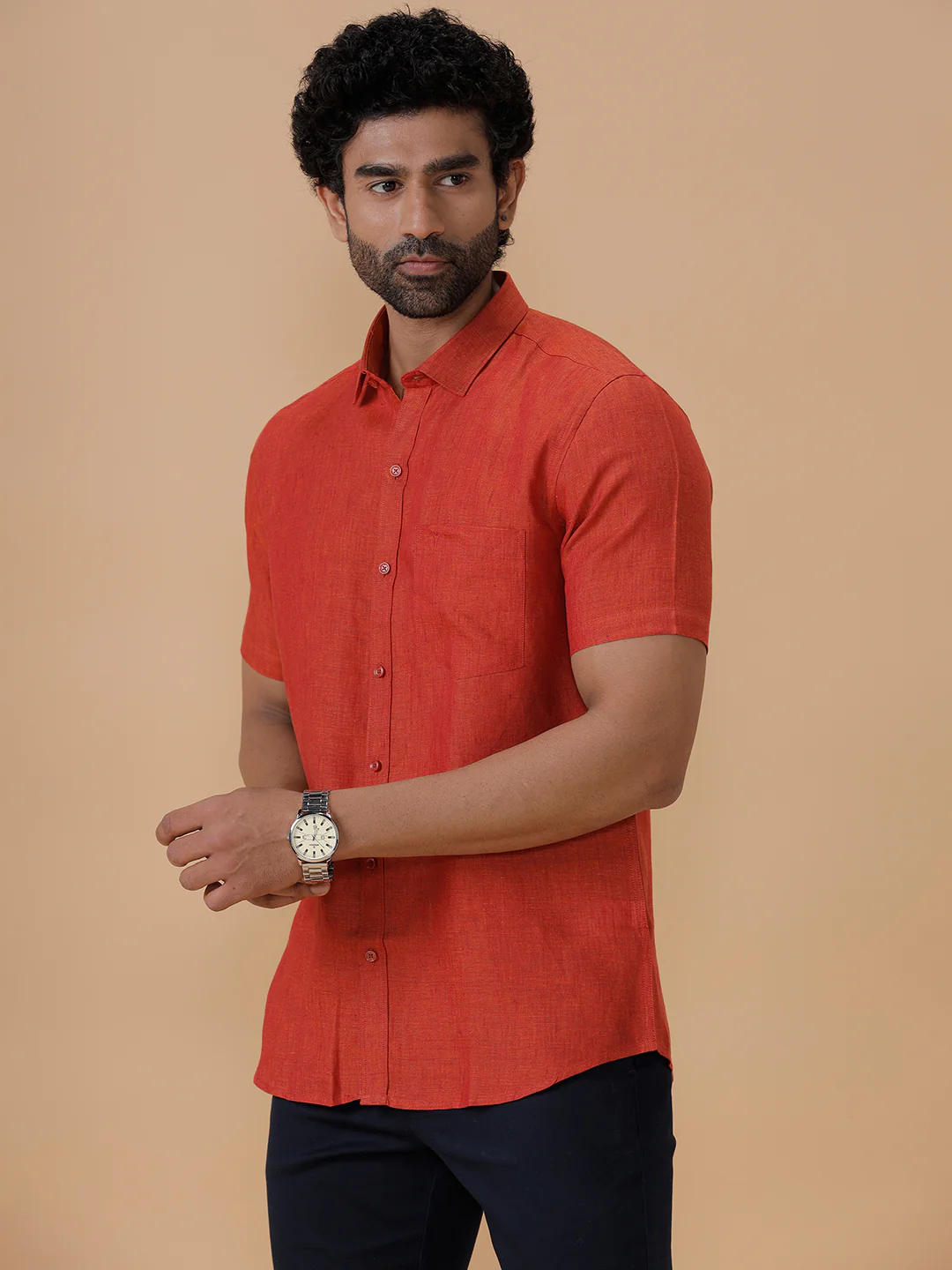 Men Pure Linen Deep Red Shirt L12 - Image 2
