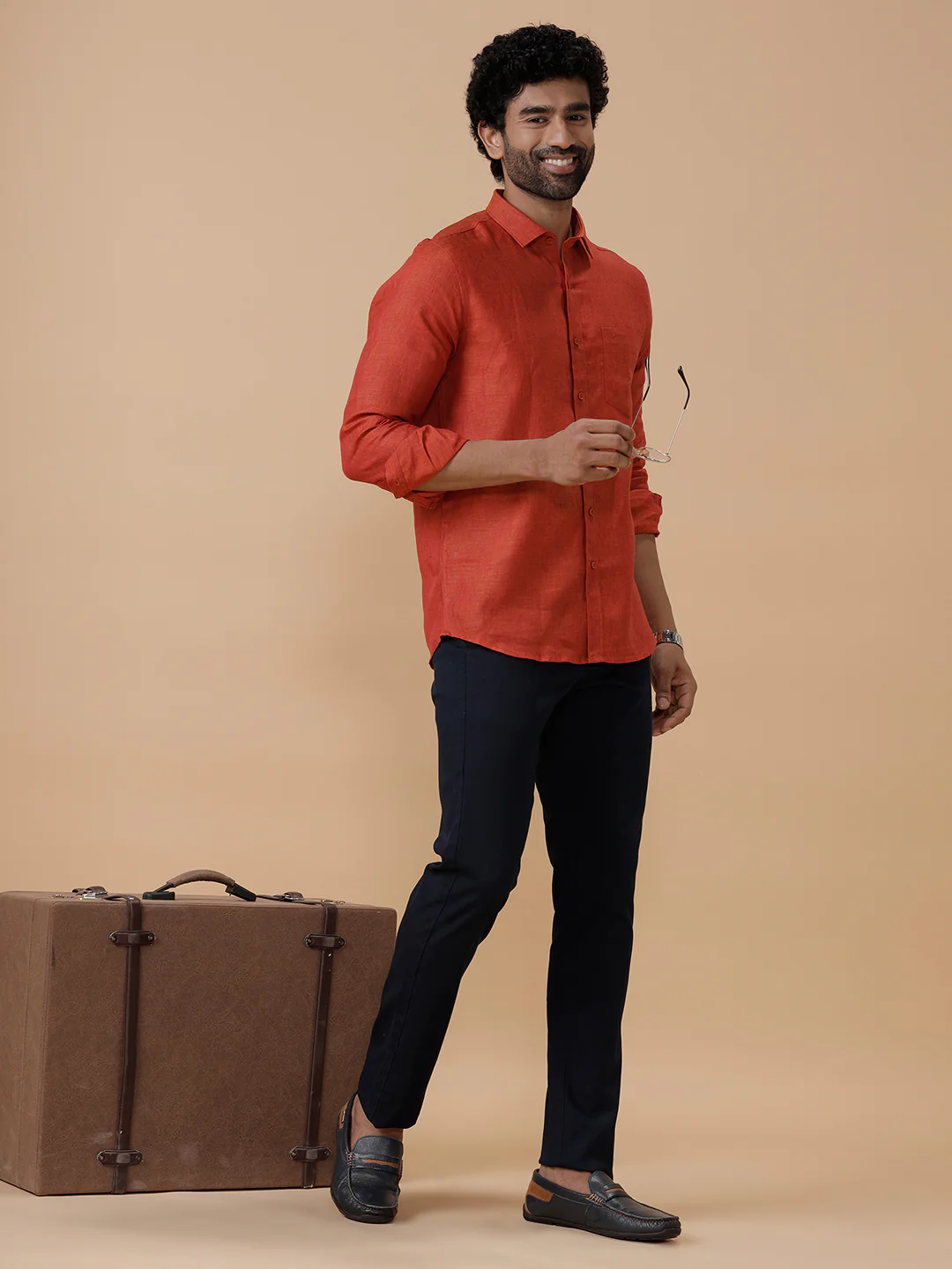 Men Pure Linen Deep Red Shirt L12 - Image 3