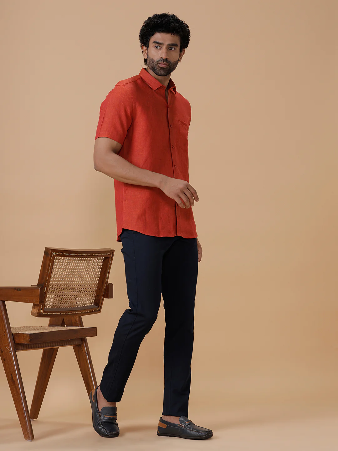 Men Pure Linen Deep Red Shirt L12 - Image 4