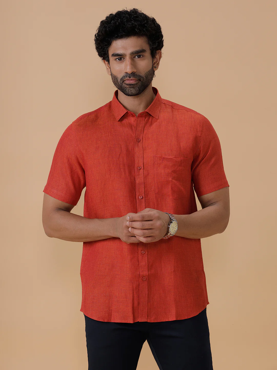 Men Pure Linen Deep Red Shirt L12 - Image 6