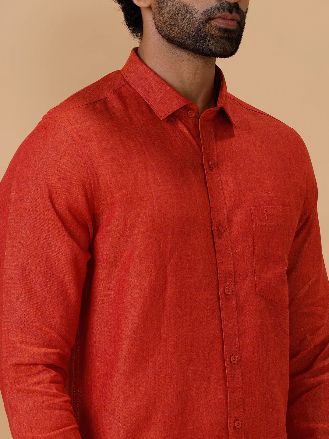 Men Pure Linen Deep Red Shirt L12 - Image 7