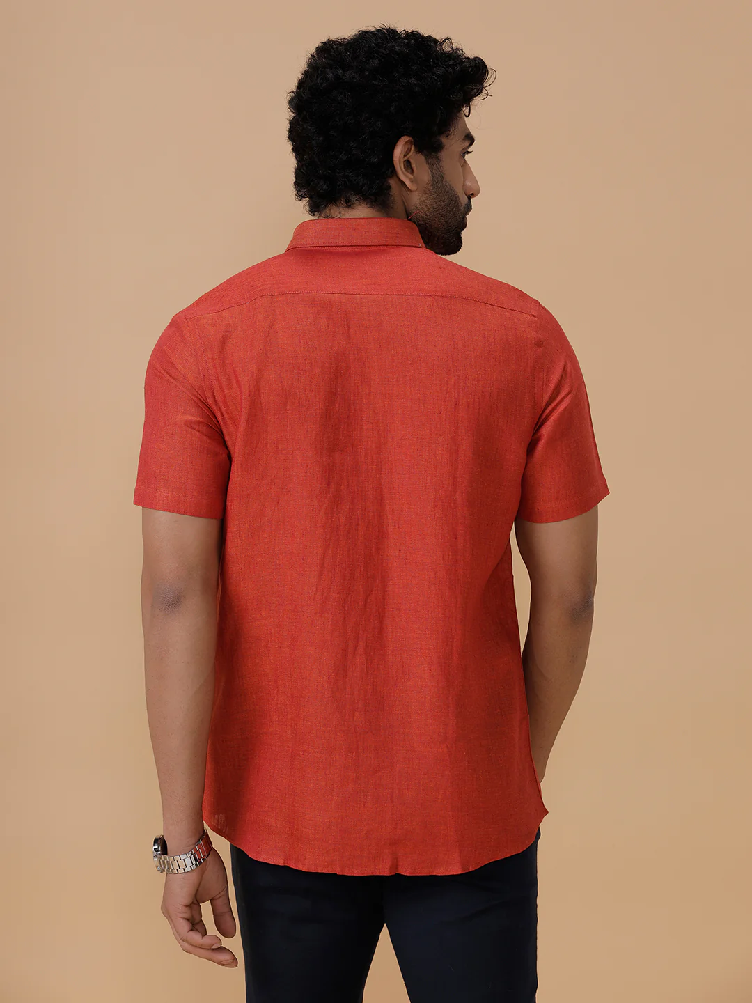 Men Pure Linen Deep Red Shirt L12 - Image 8