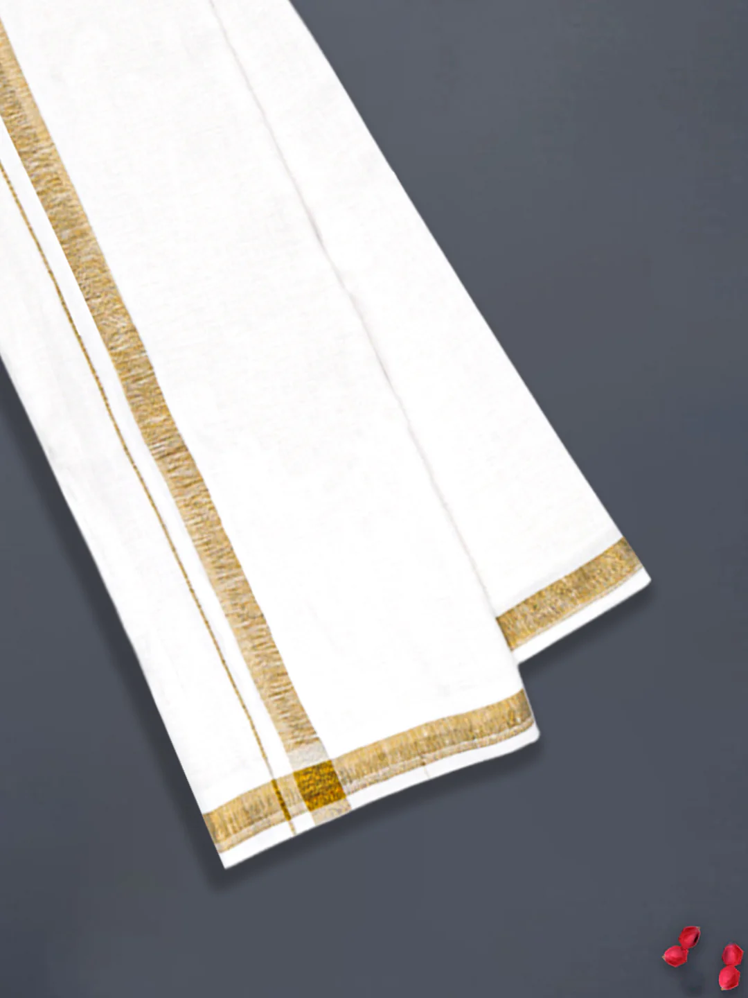 Men Pure Linen Double Layer White Dhoti with Gold Jari Border - Image 3