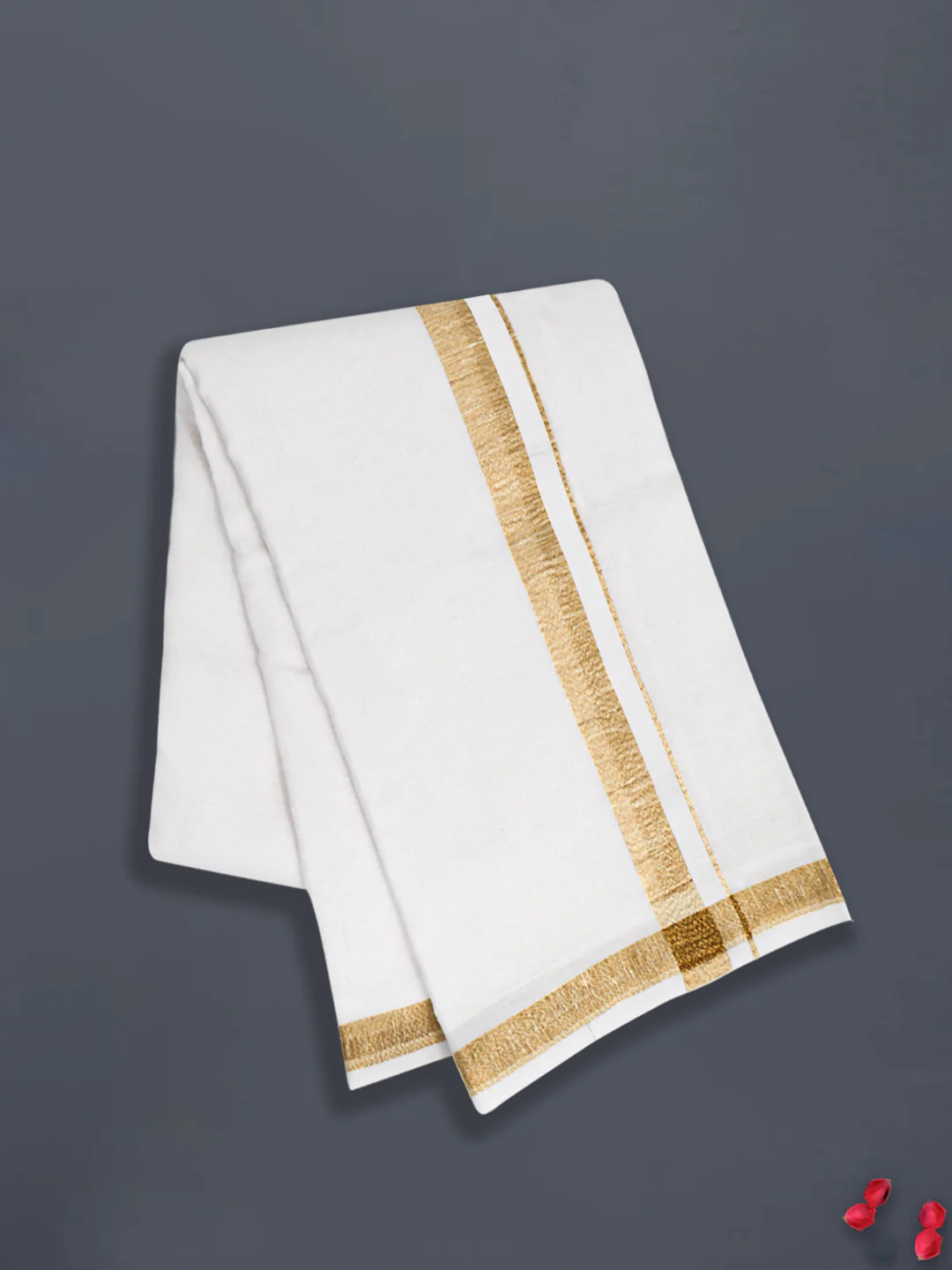 Men Pure Linen Double Layer White Dhoti with Gold Jari Border - Image 5
