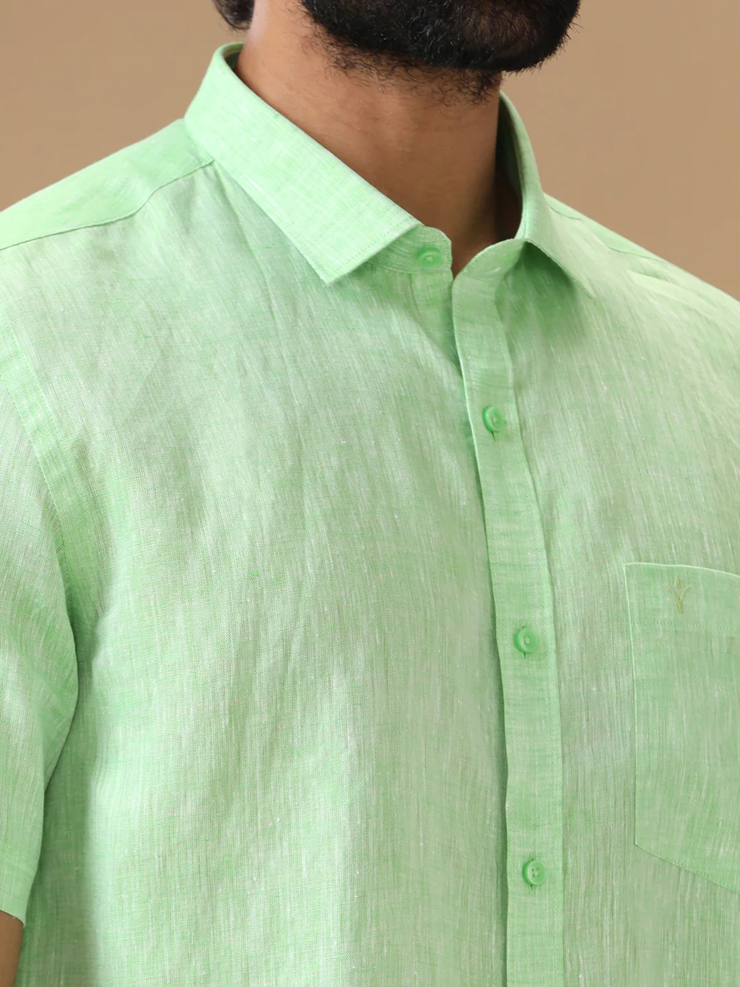 Men Pure Linen Green Shirt L25 - Image 8