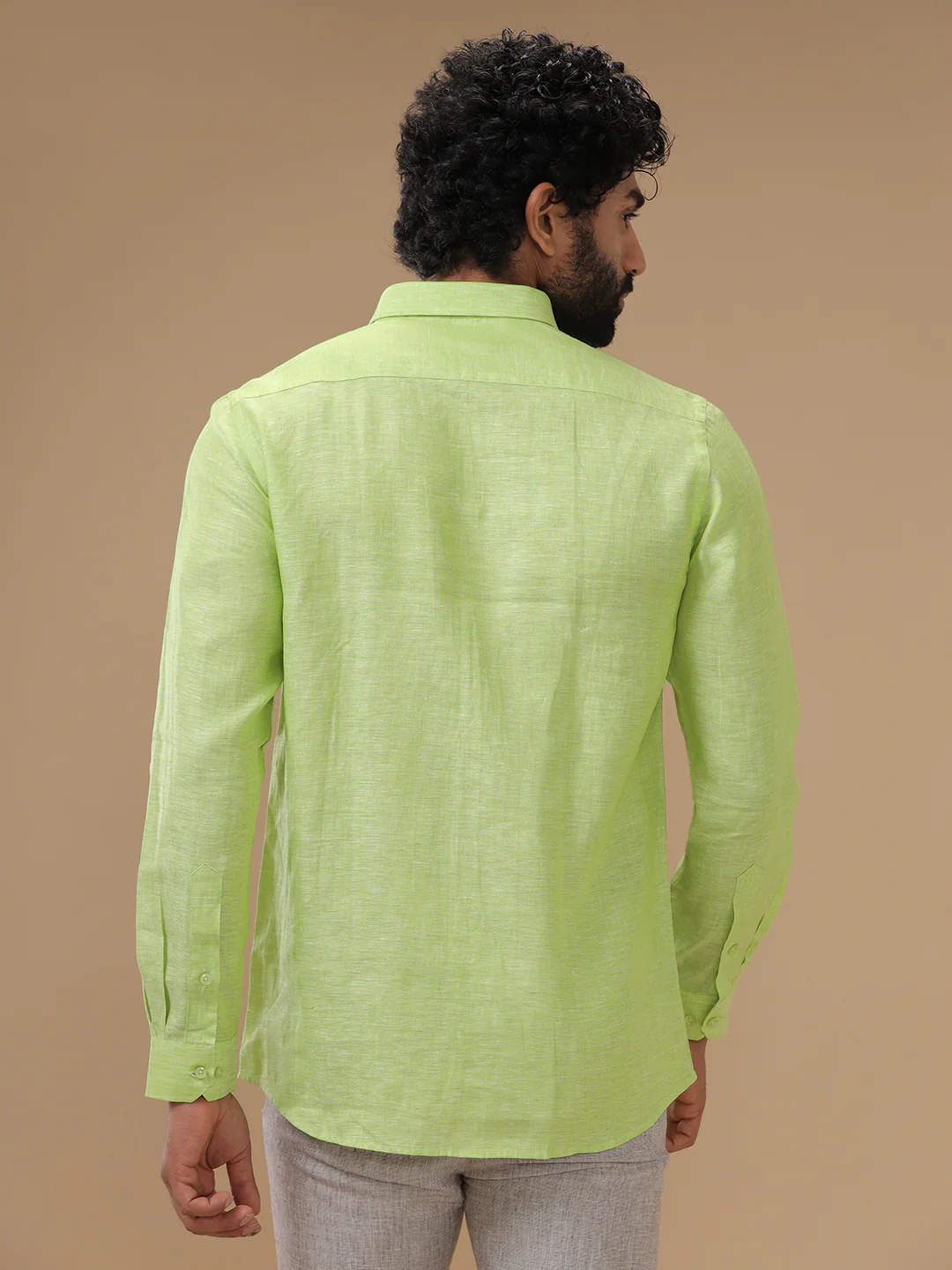 Men Pure Linen Green Shirt L34 - Image 6