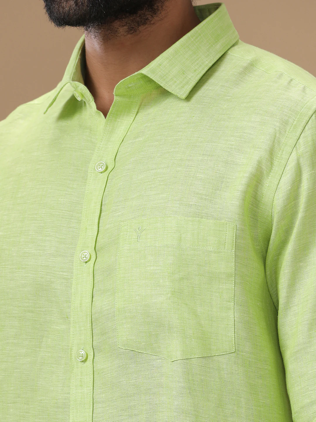 Men Pure Linen Green Shirt L34 - Image 7