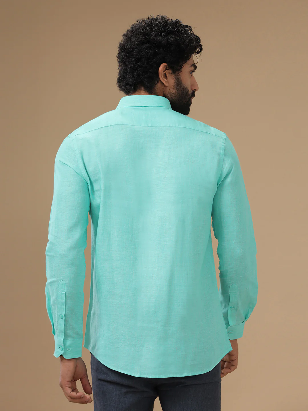 Men Pure Linen Light Blue Shirt L13 - Image 8