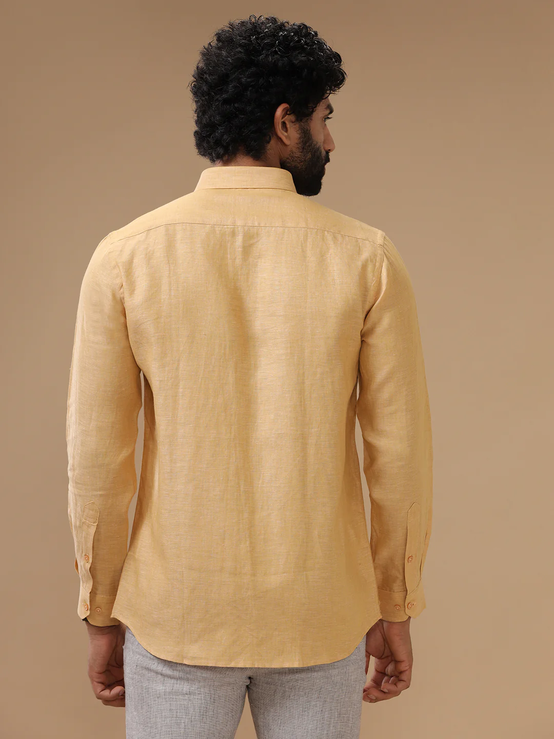Men Pure Linen Light Orange Shirt L96 - Image 6