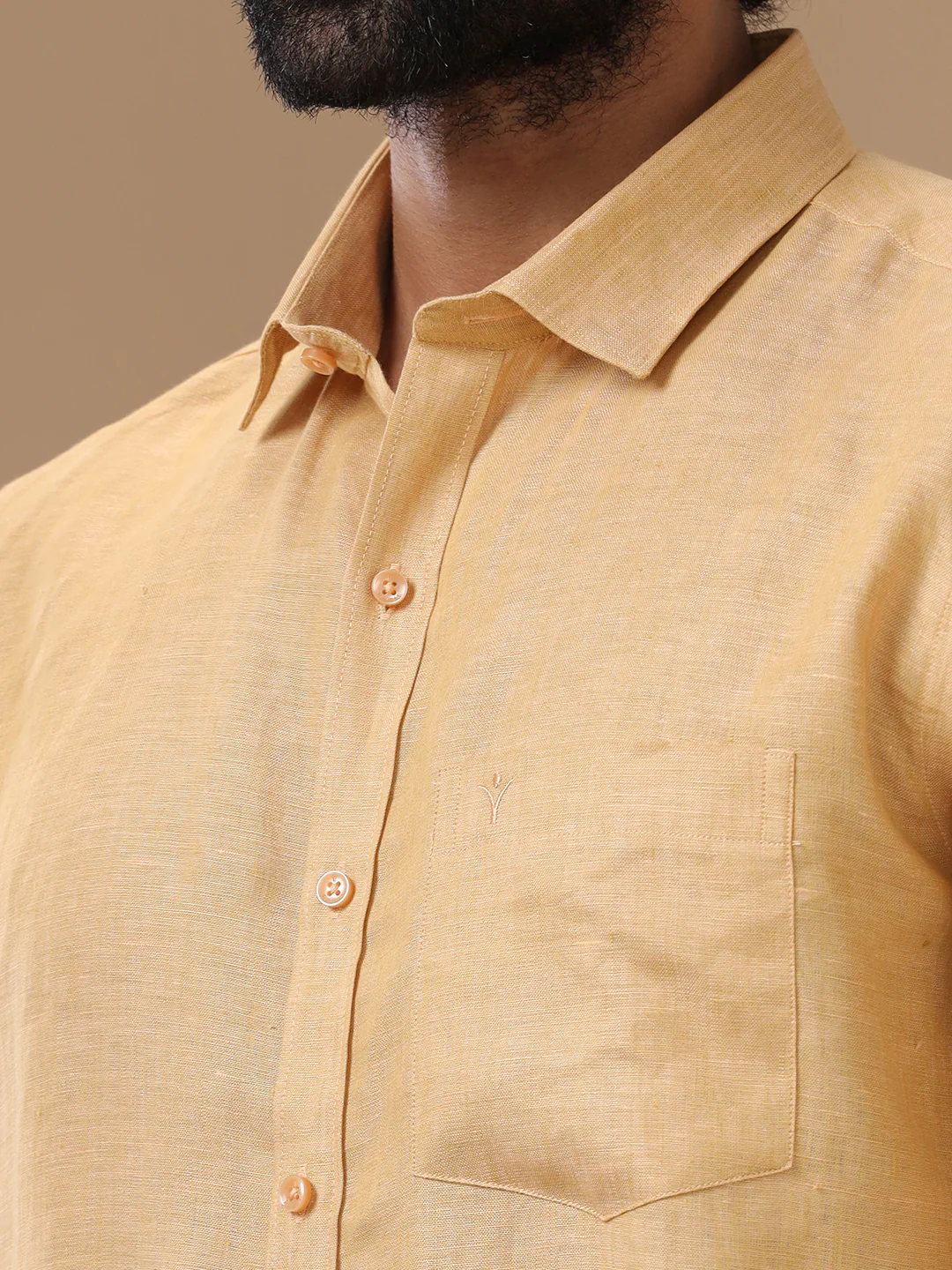 Men Pure Linen Light Orange Shirt L96 - Image 7