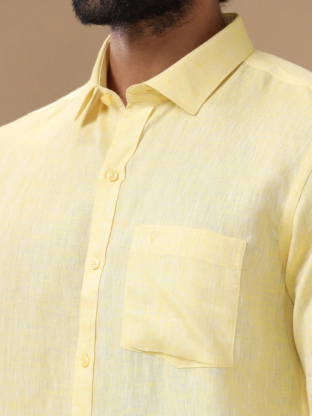 Men Pure Linen Light Yellow Shirt L5 - Image 5