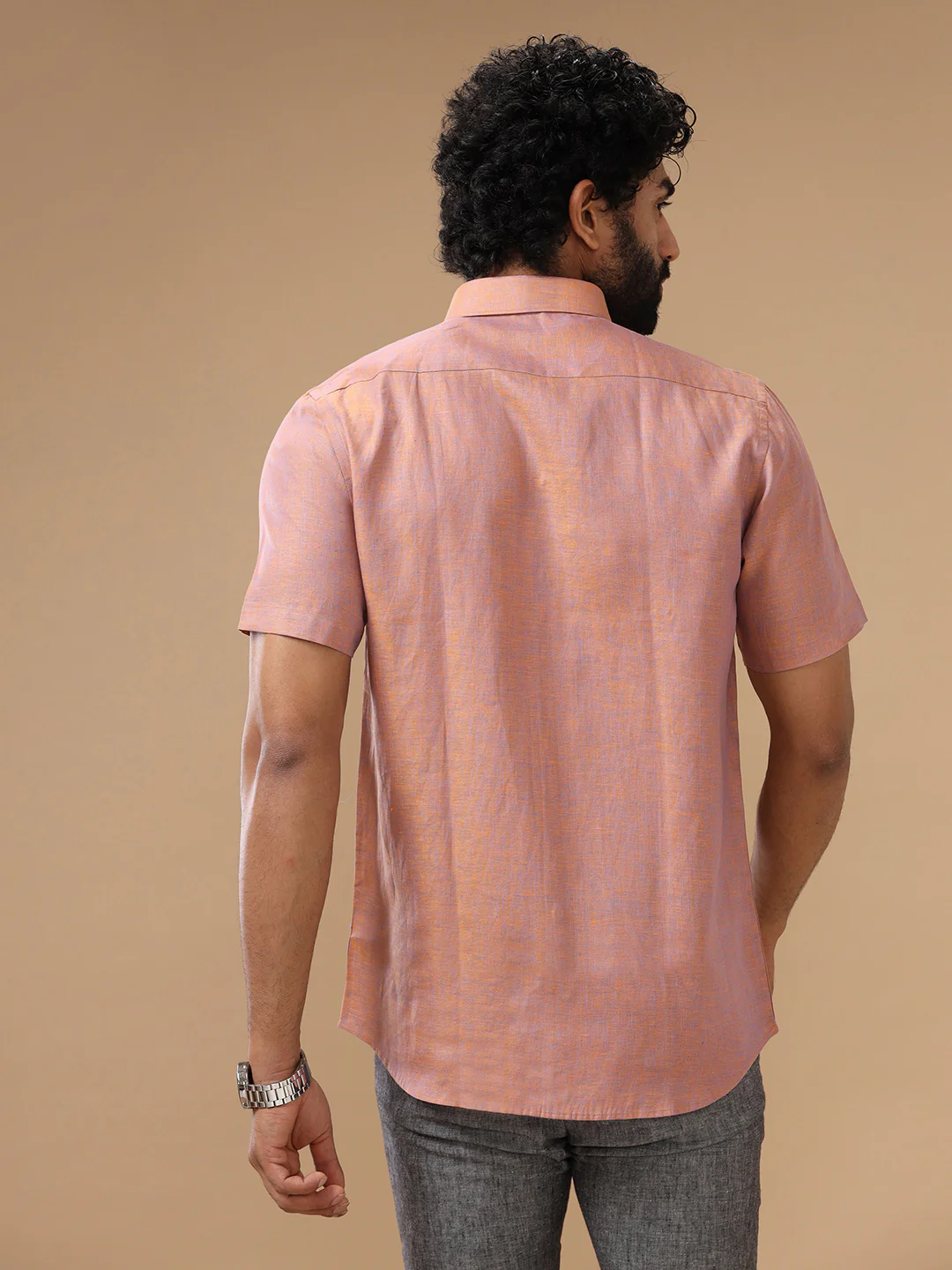 Men Pure Linen Maroon Shirt L80 - Image 5