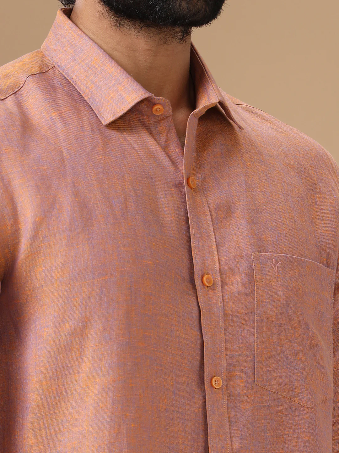 Men Pure Linen Maroon Shirt L80 - Image 8