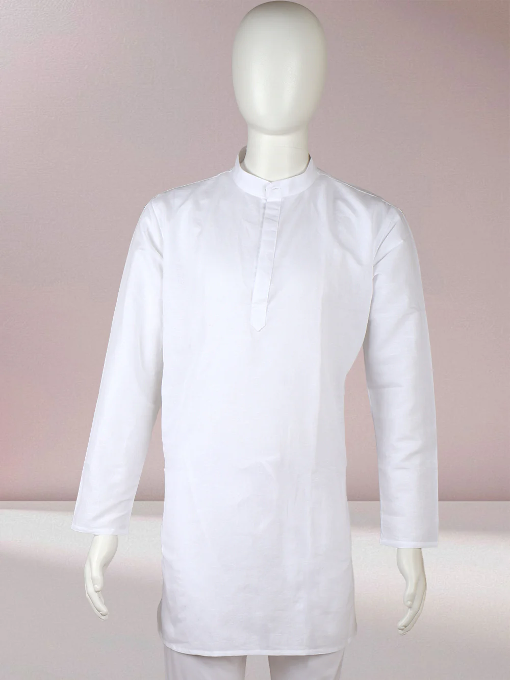Men Pure Linen Medium Length Kurta White PL M17 - Image 5