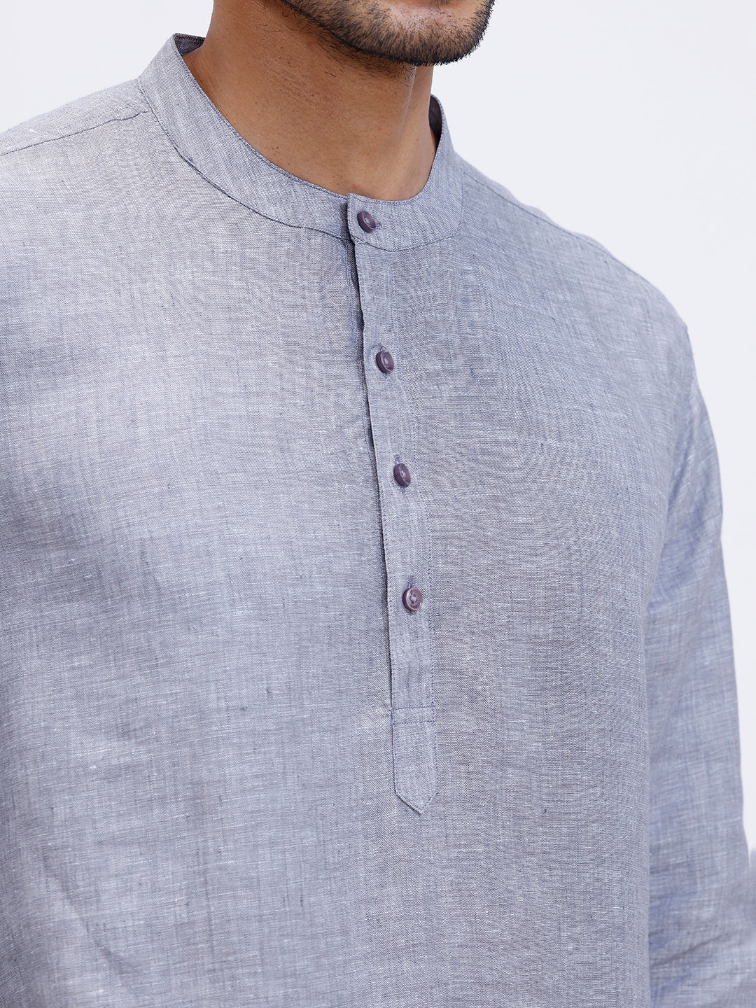 Men Pure Linen Medium Length Plain Pocket Kurta Grey KAL13 - Image 5