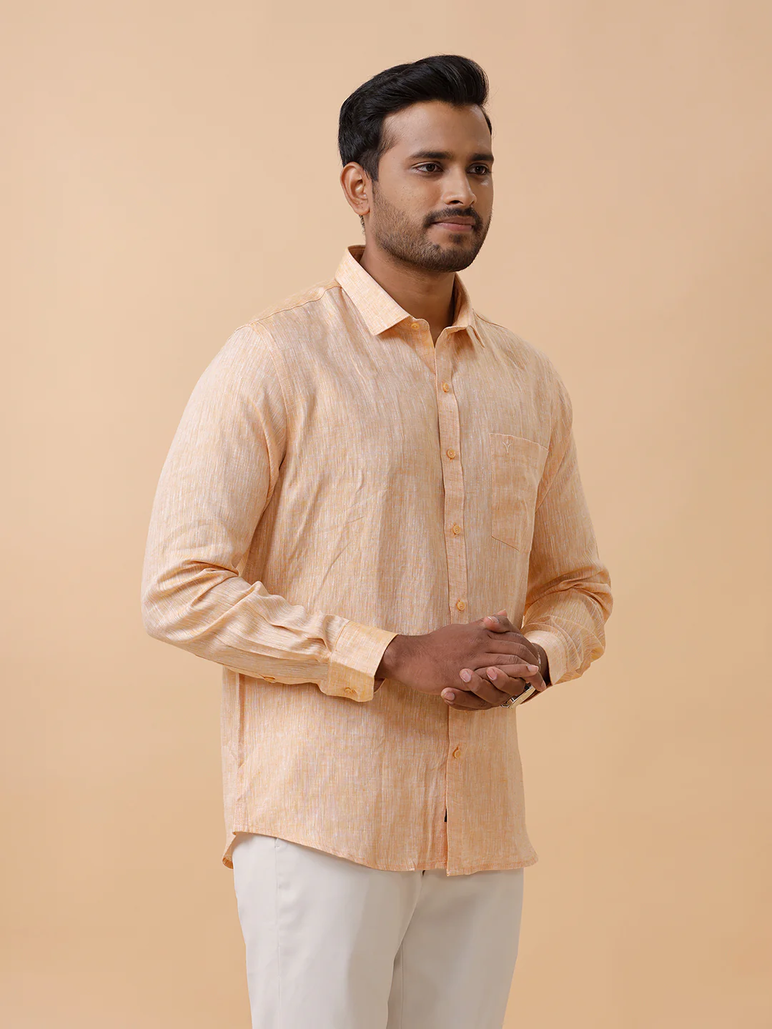 Men Pure Linen Pale Orange Shirt L19 - Image 3