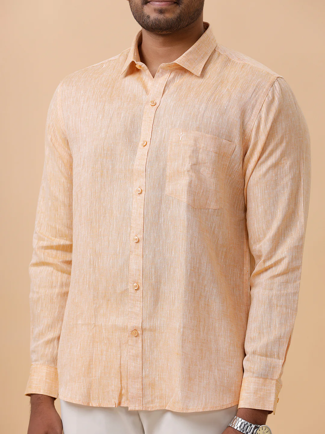 Men Pure Linen Pale Orange Shirt L19 - Image 5