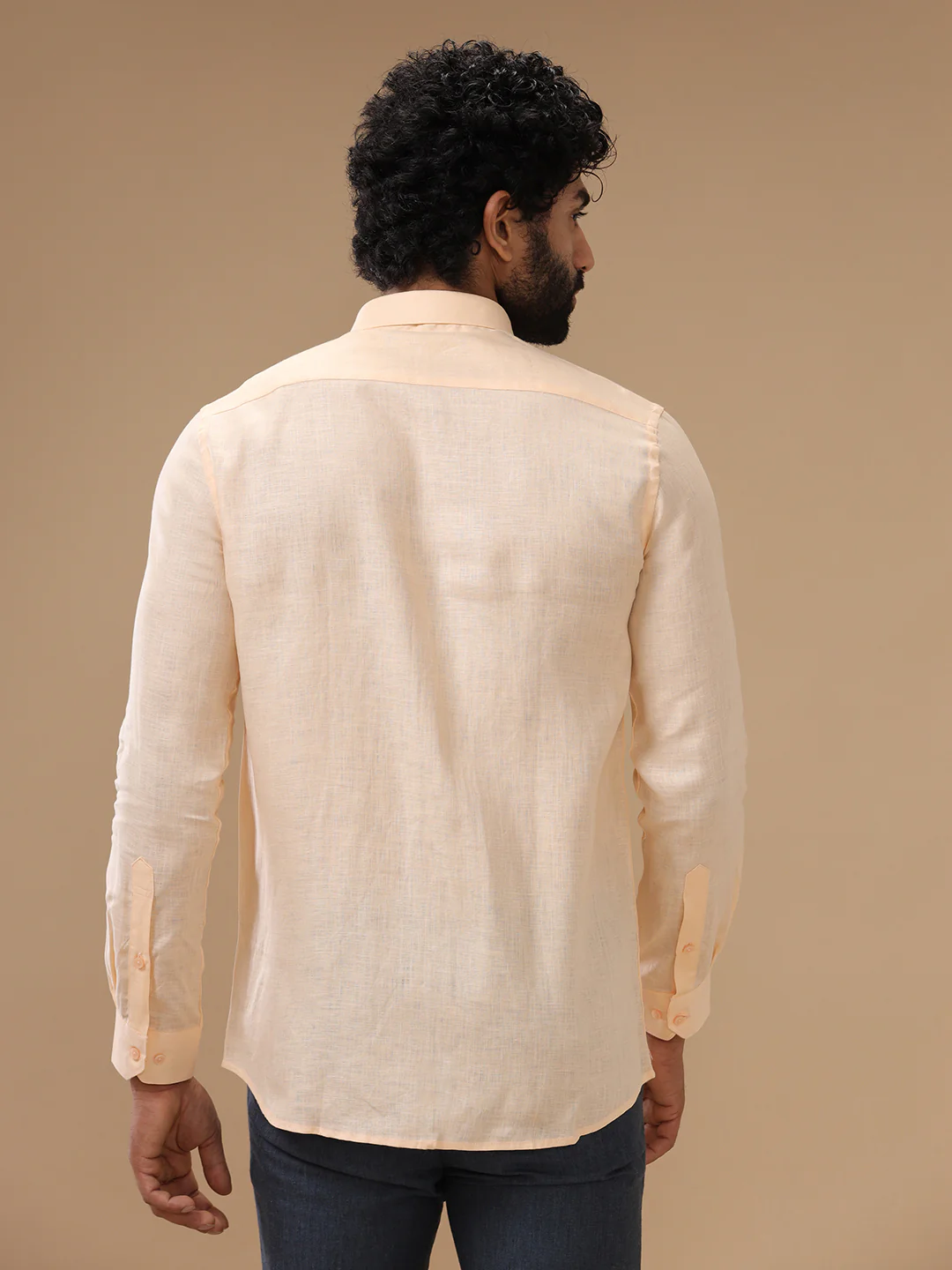Men Pure Linen Pale Orange Shirt L88 - Image 6