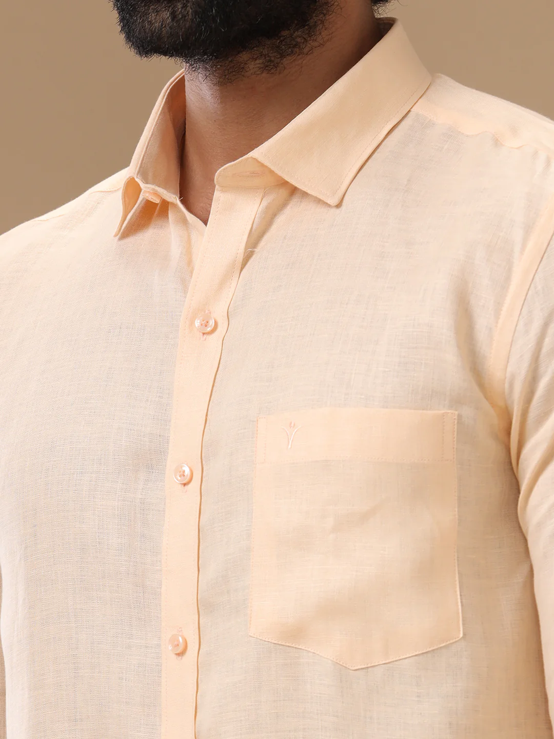 Men Pure Linen Pale Orange Shirt L88 - Image 7