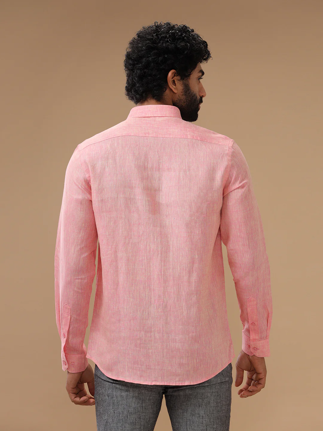 Men Pure Linen Pink Shirt L73 - Image 7