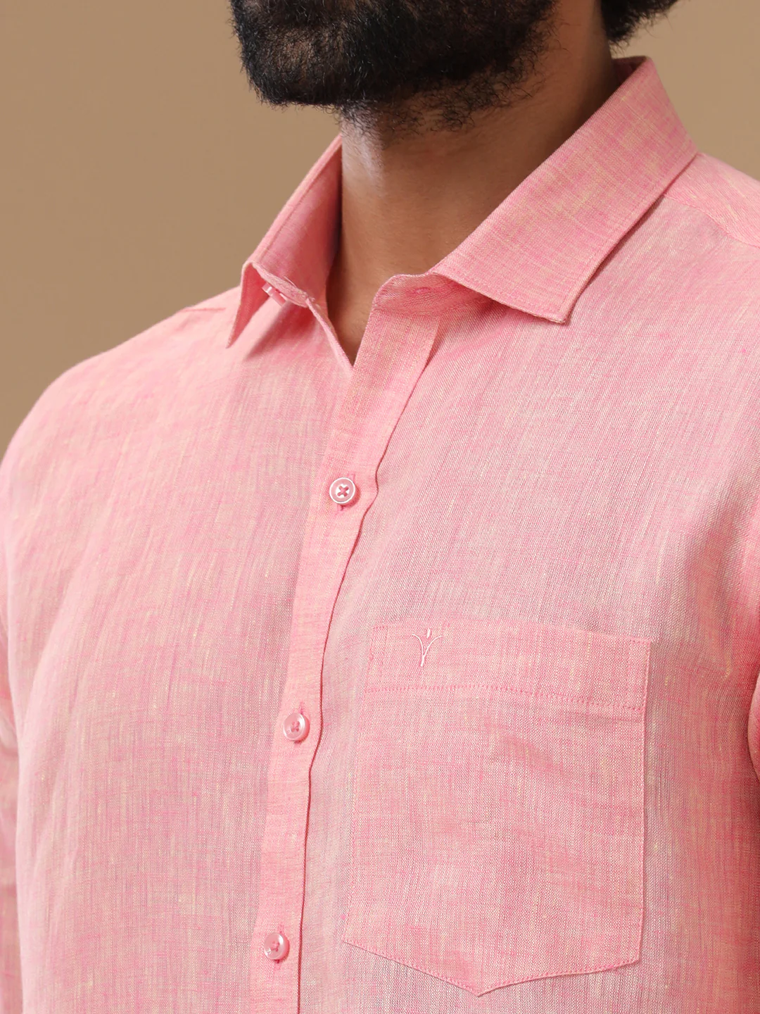 Men Pure Linen Pink Shirt L73 - Image 8