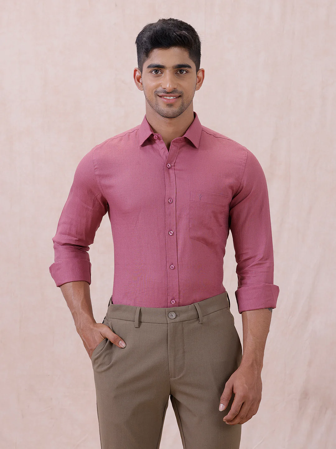 Men Pure Linen Purple Pink Shirt L122 - Image 3