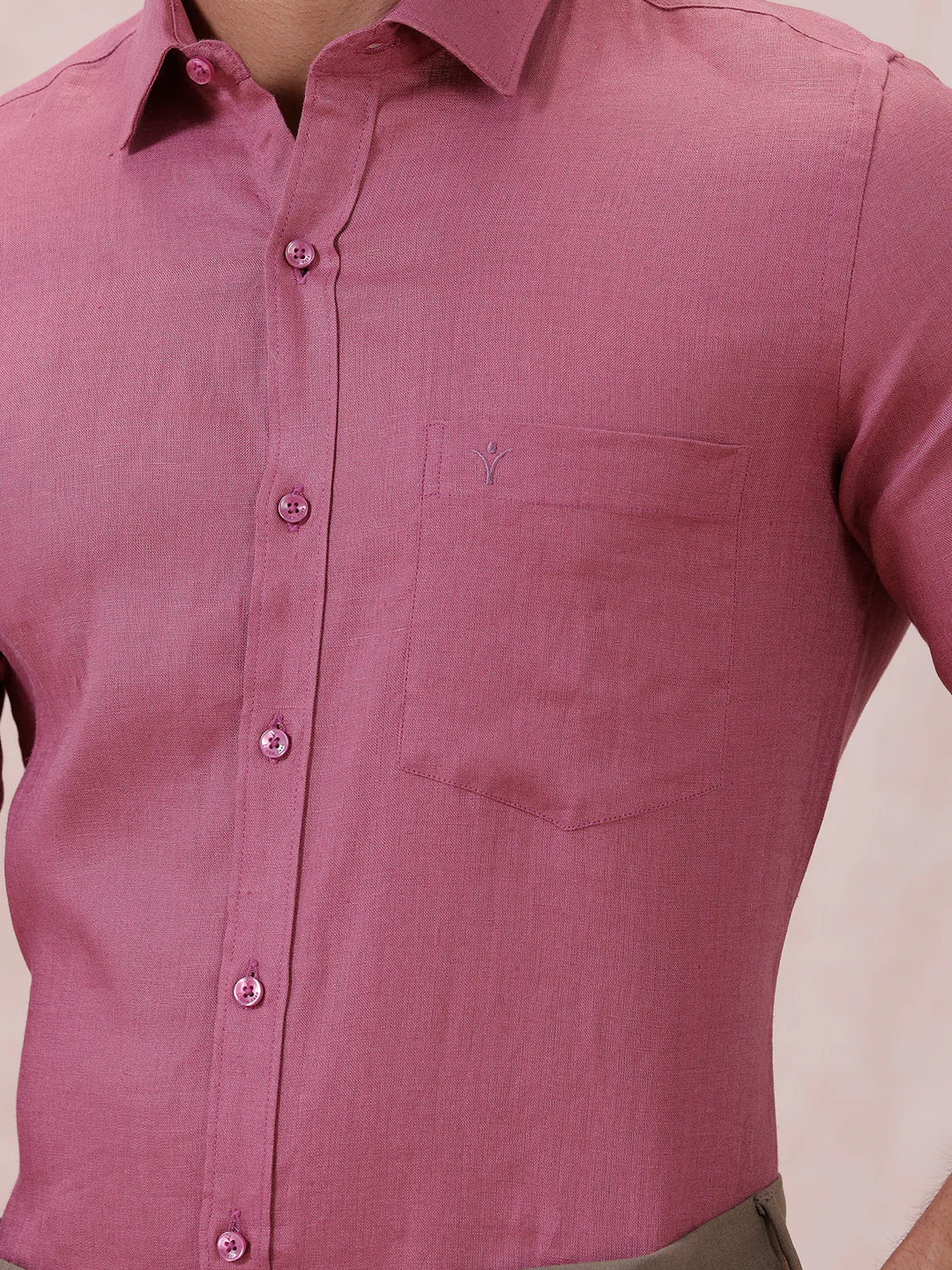 Men Pure Linen Purple Pink Shirt L122 - Image 4