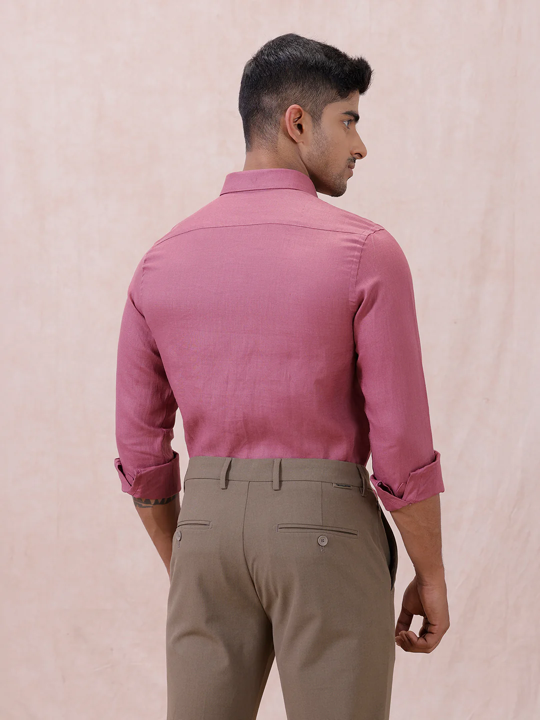 Men Pure Linen Purple Pink Shirt L122 - Image 5