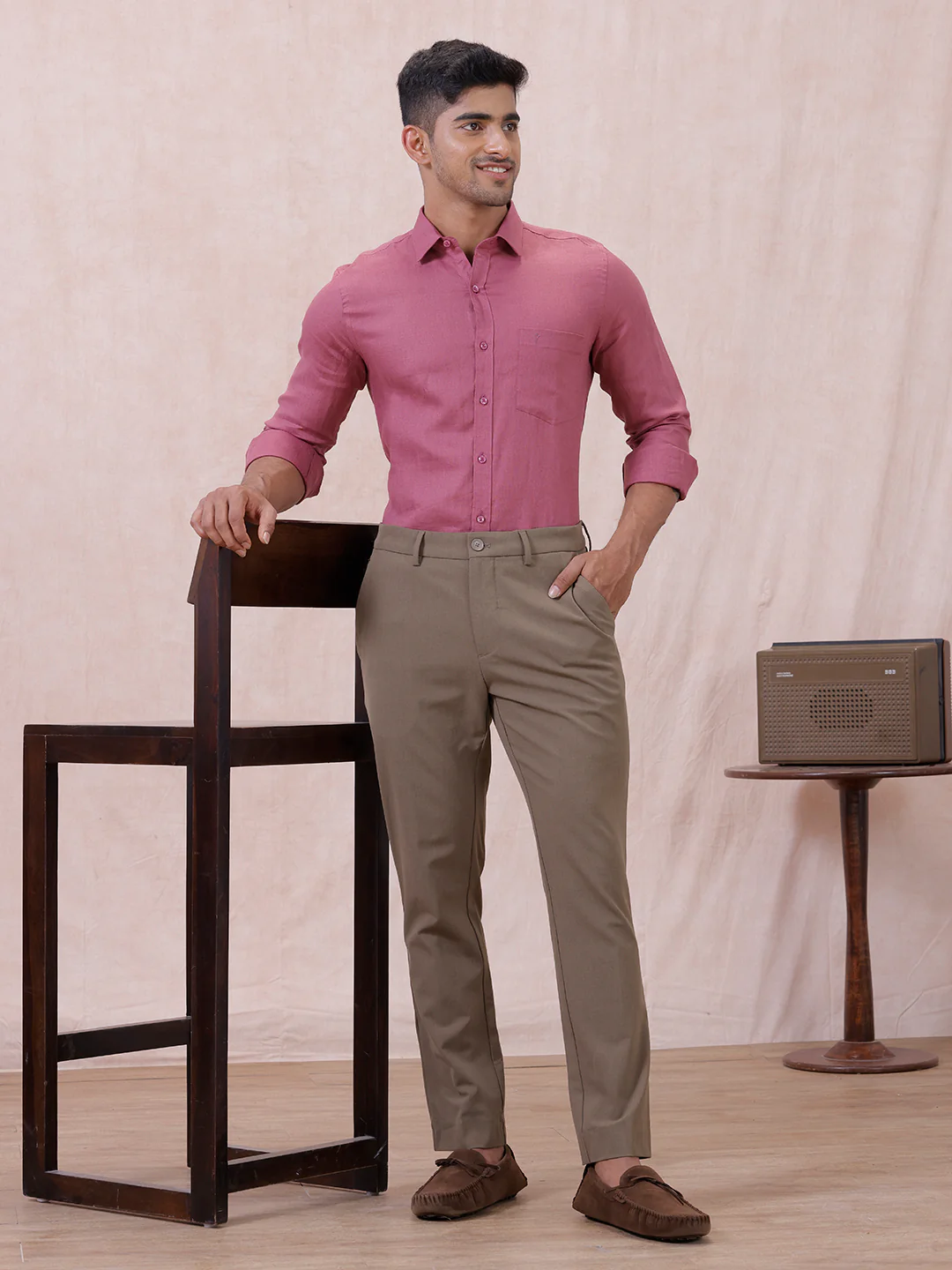 Men Pure Linen Purple Pink Shirt L122 - Image 9