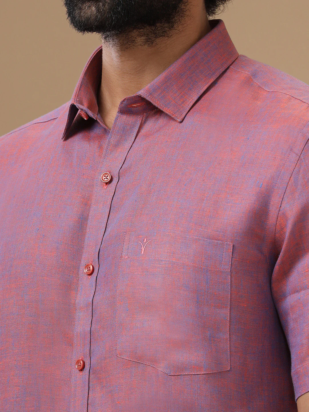 Men Pure Linen Purple Shirt L75 - Image 8