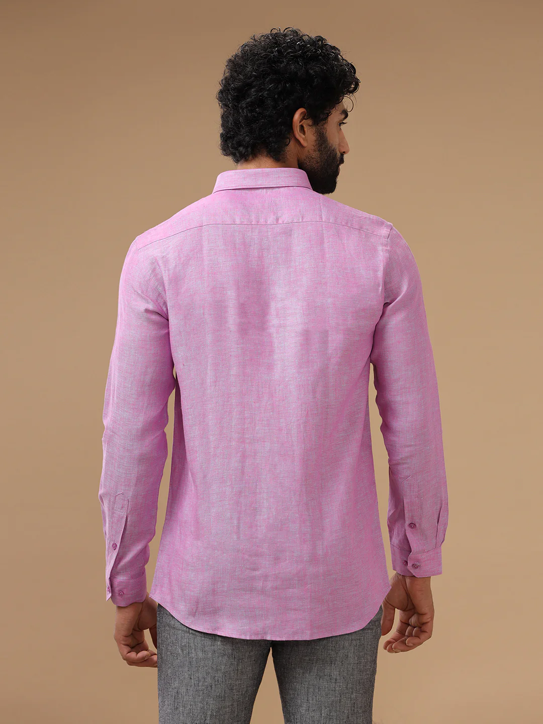 Men Pure Linen Purple Shirt L79 - Image 5