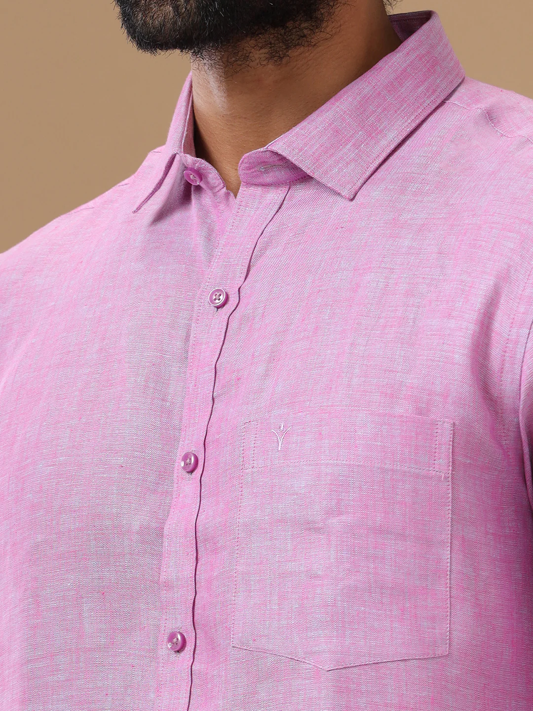 Men Pure Linen Purple Shirt L79 - Image 6
