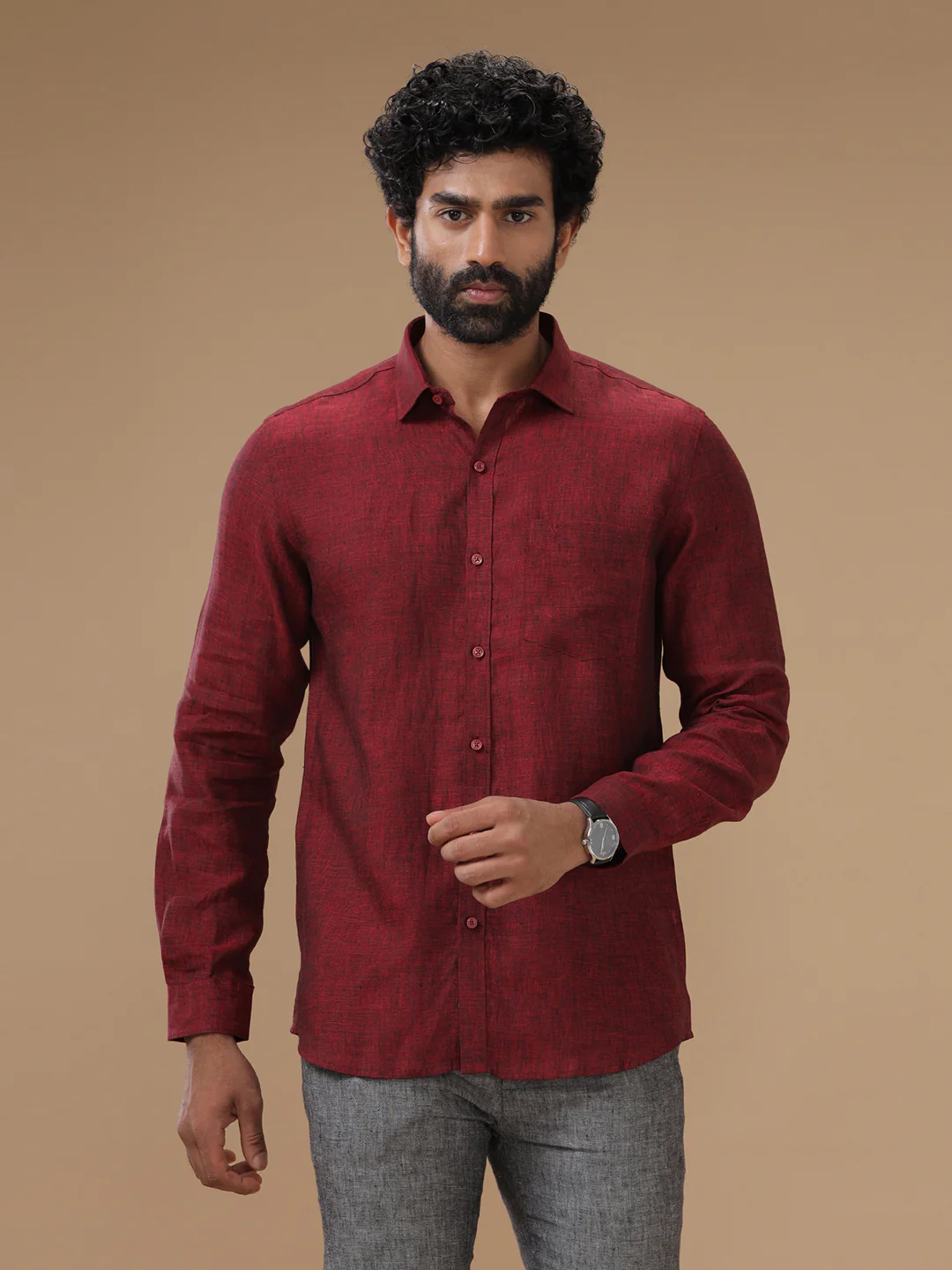 Men Pure Linen Rustic Red Shirt L30