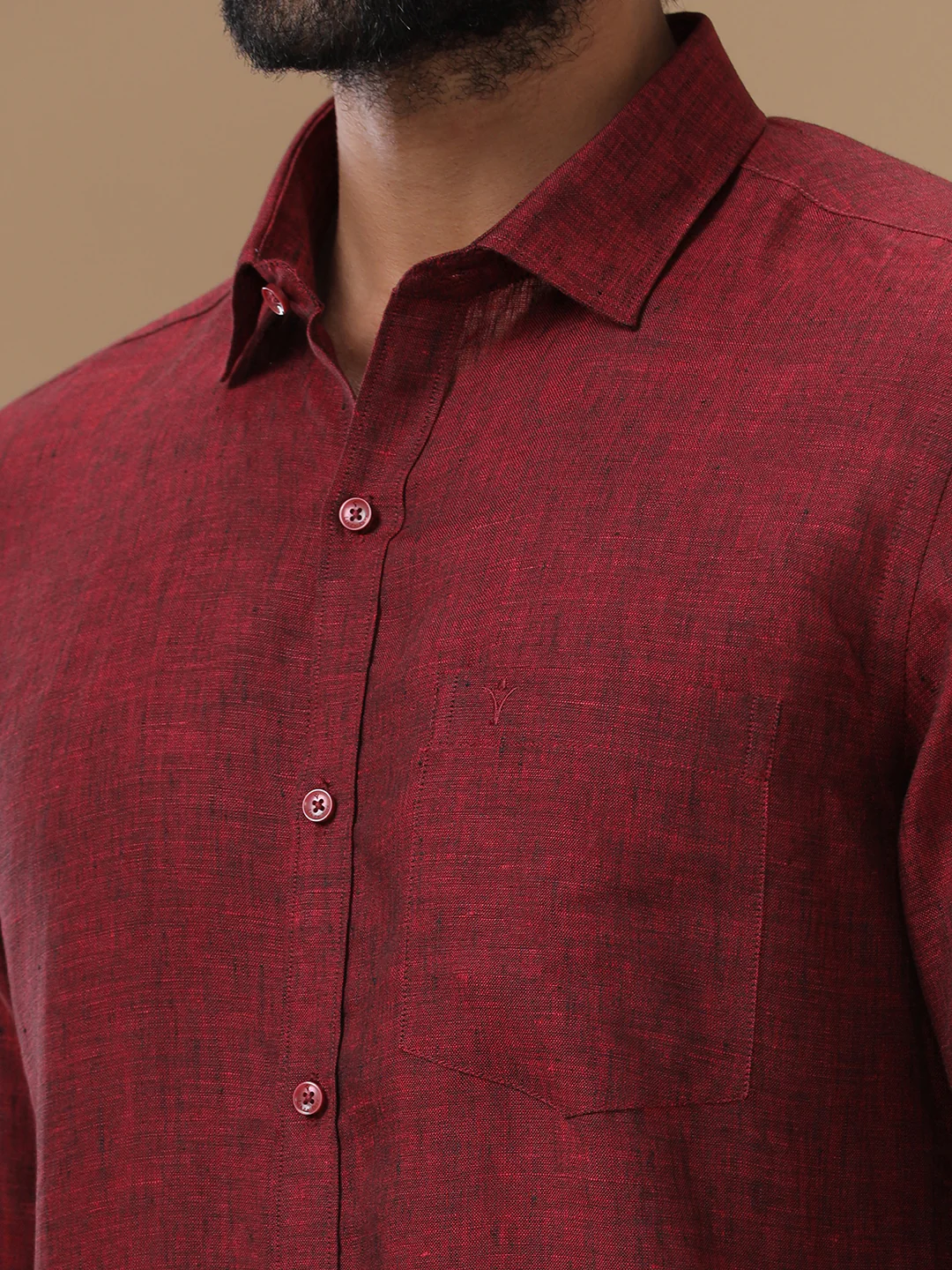 Men Pure Linen Rustic Red Shirt L30 - Image 4