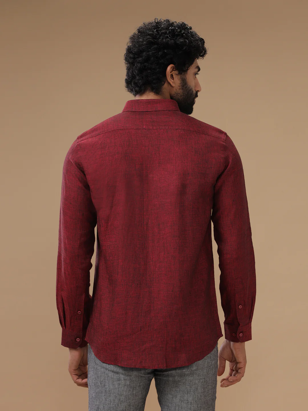 Men Pure Linen Rustic Red Shirt L30 - Image 6