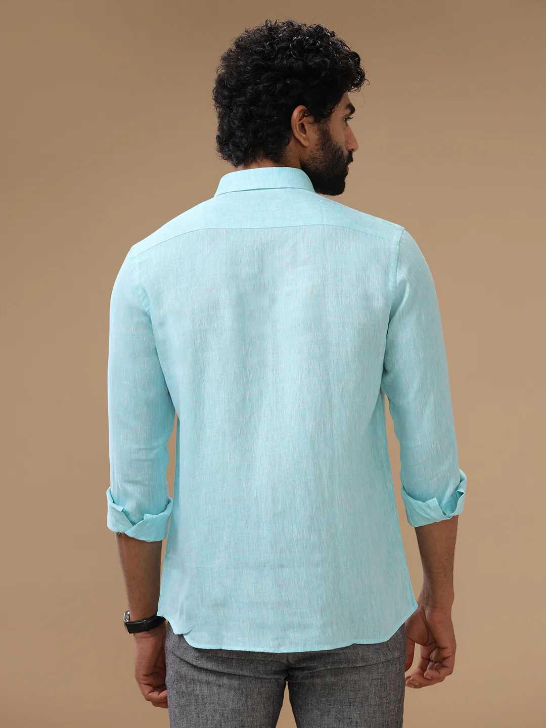 Men Pure Linen Sky Blue Shirt L71 - Image 4