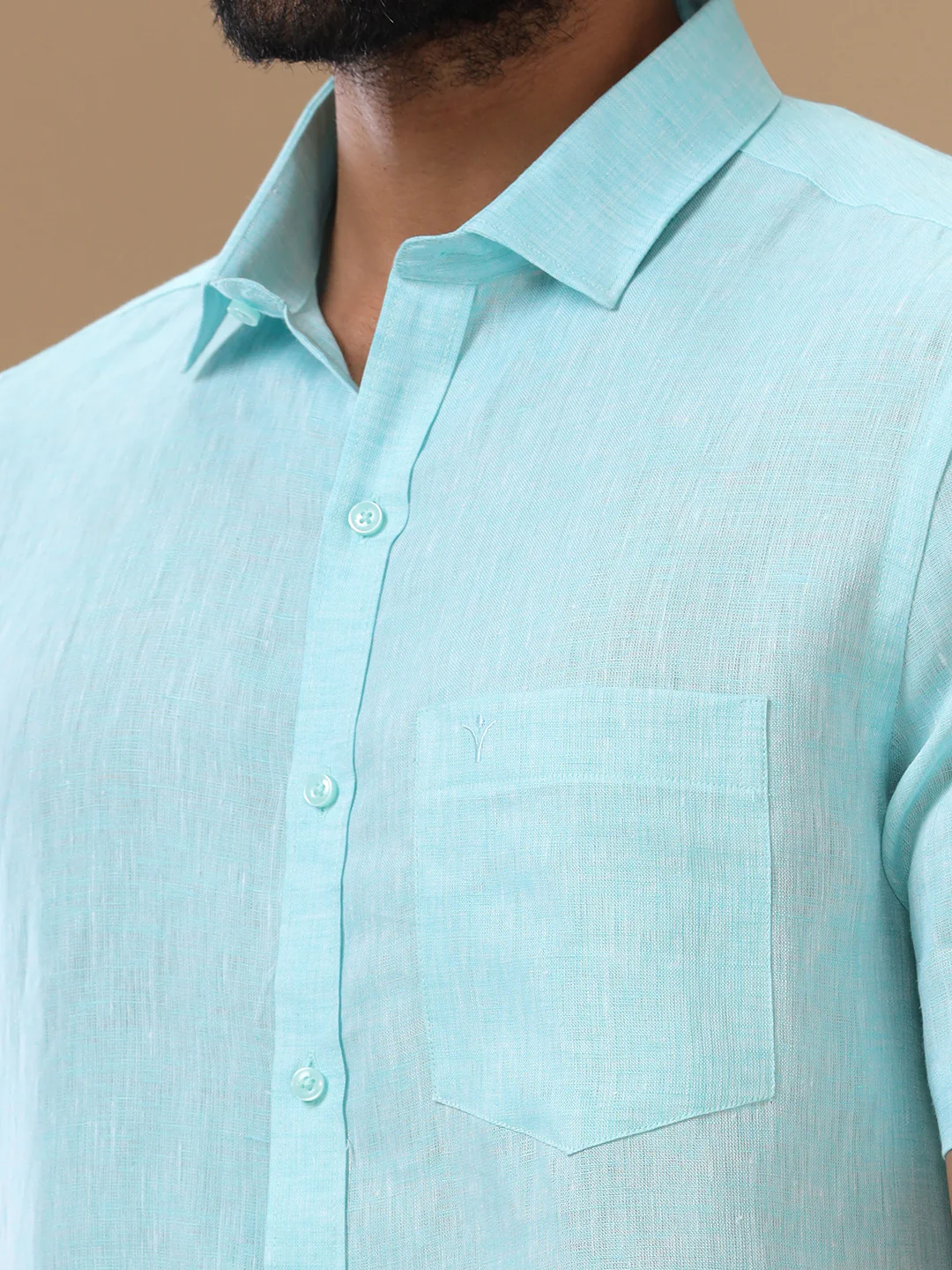 Men Pure Linen Sky Blue Shirt L71 - Image 7