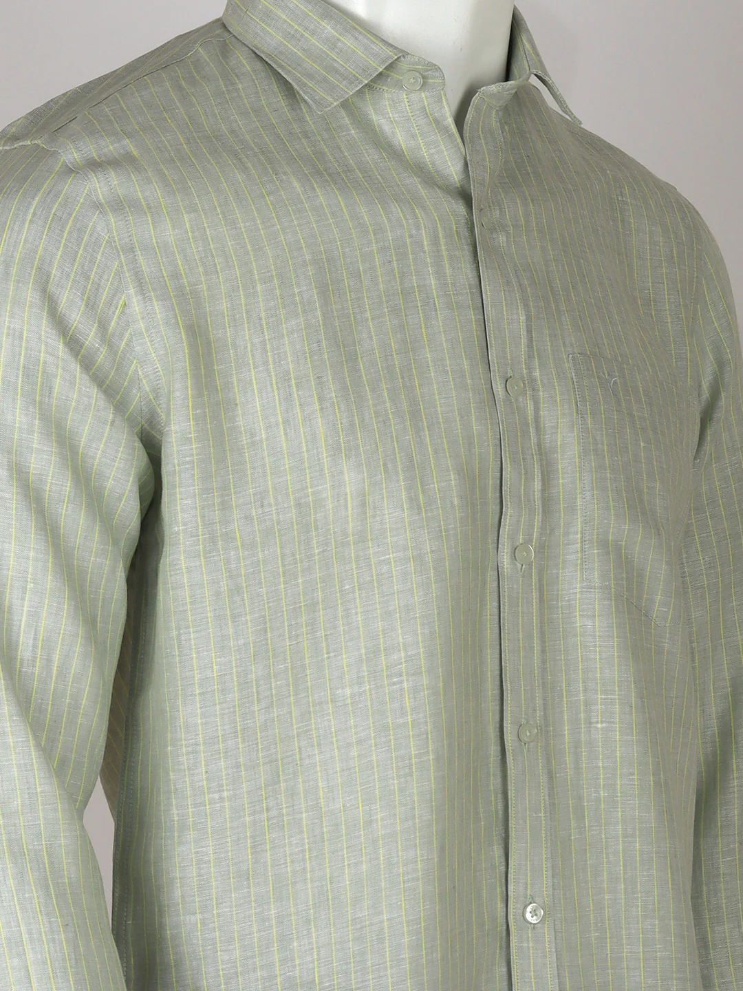 Men Pure Linen Striped Shirt Pale Green LS34 - Image 3