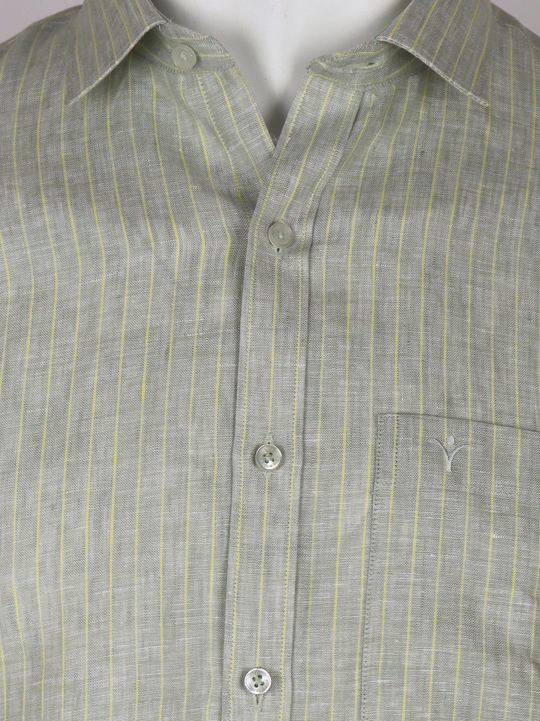 Men Pure Linen Striped Shirt Pale Green LS34 - Image 4