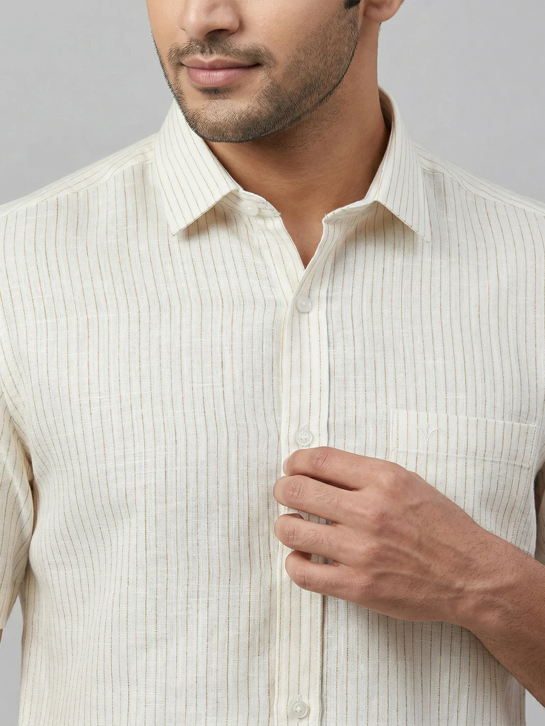Pure Linen Striped Shirt White LS134 - Image 5