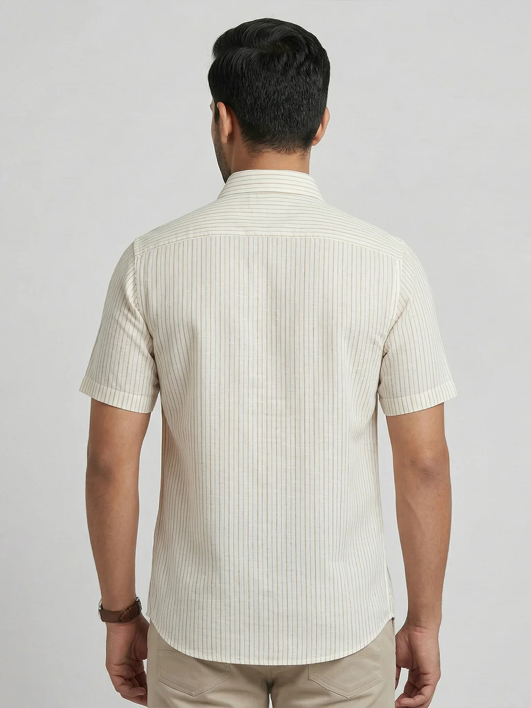 Pure Linen Striped Shirt White LS134 - Image 6