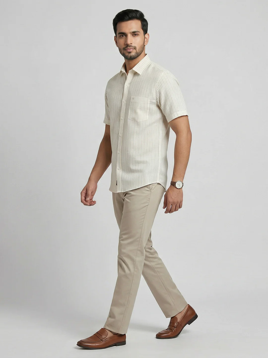 Pure Linen Striped Shirt White LS134 - Image 8