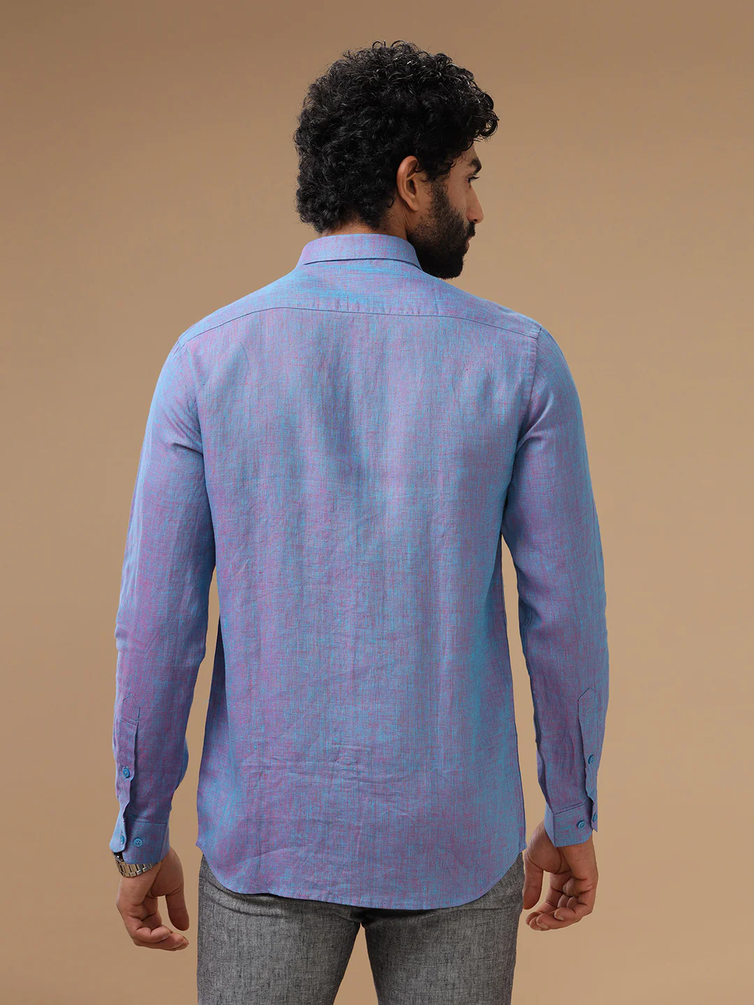 Men Pure Linen Violet Shirt L81 - Image 4