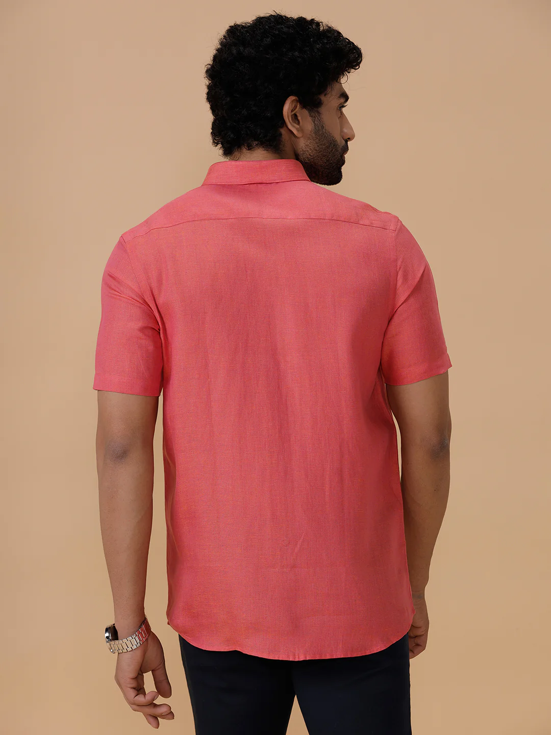 Men Pure Linen Vivid Red Shirt L14 - Image 4