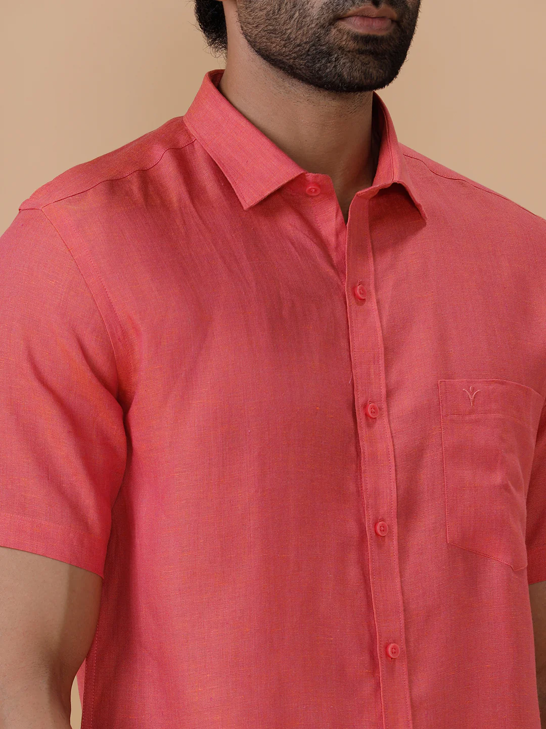 Men Pure Linen Vivid Red Shirt L14 - Image 5