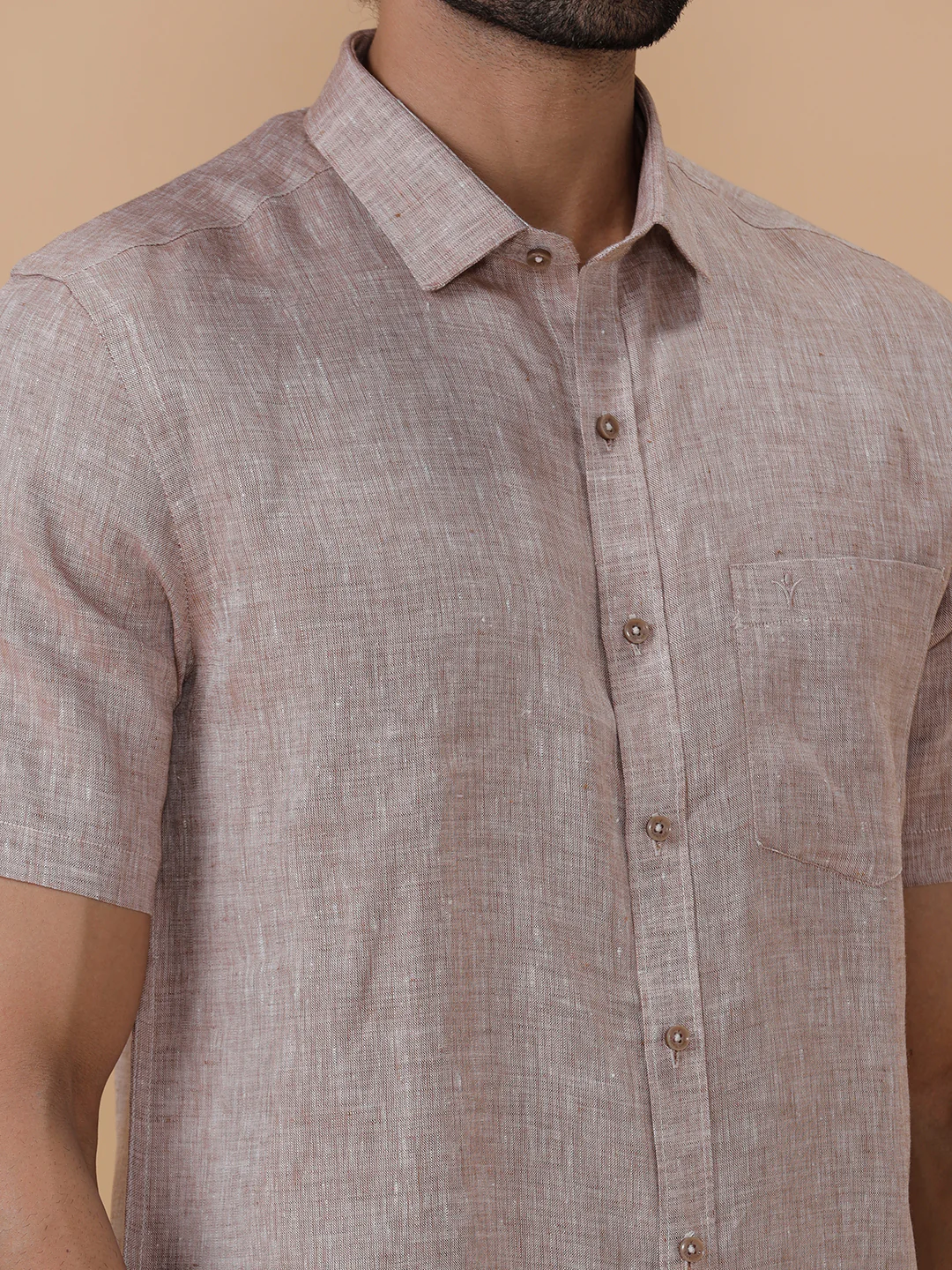 Men Pure Linen Woody Brown Shirt L49 - Image 7