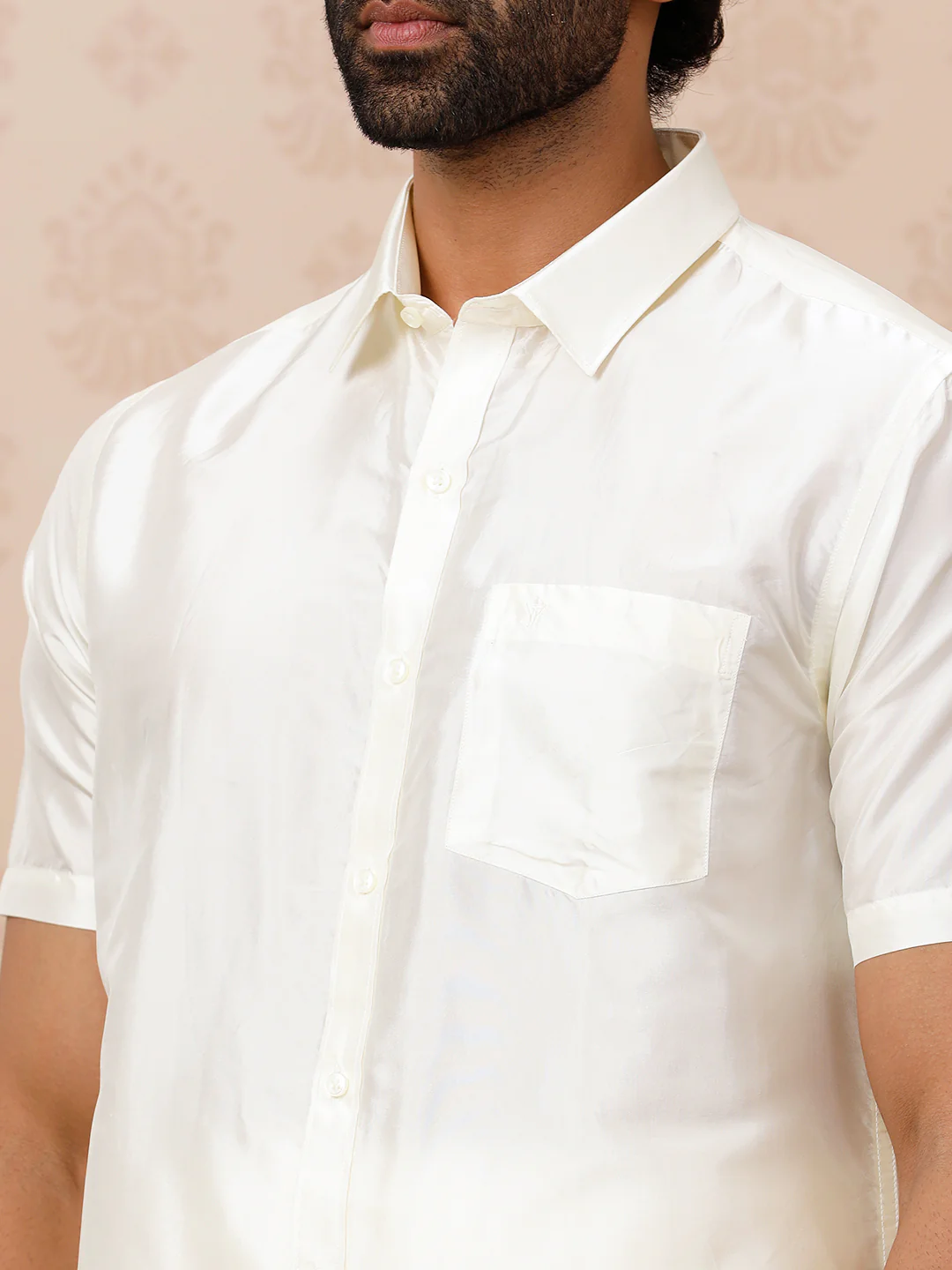 Men Pure Silk Cream Shirt Half Sleeves Silk Mark - Image 3