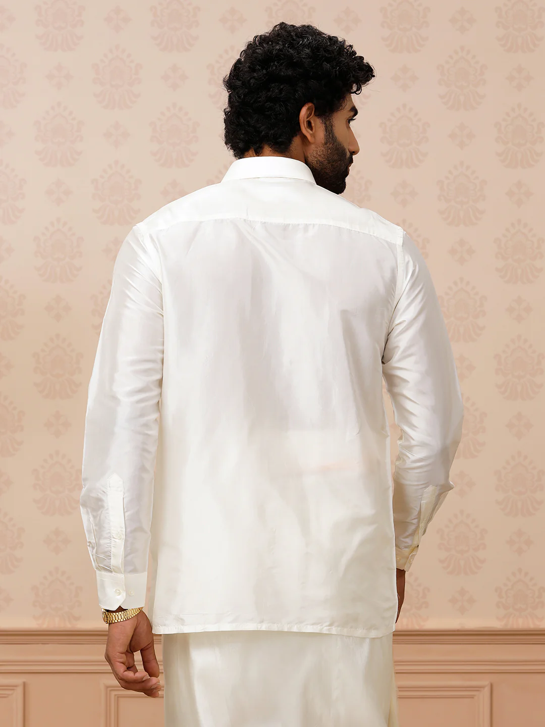 Men Pure Silk Cream Shirt Silk Mark - Image 3