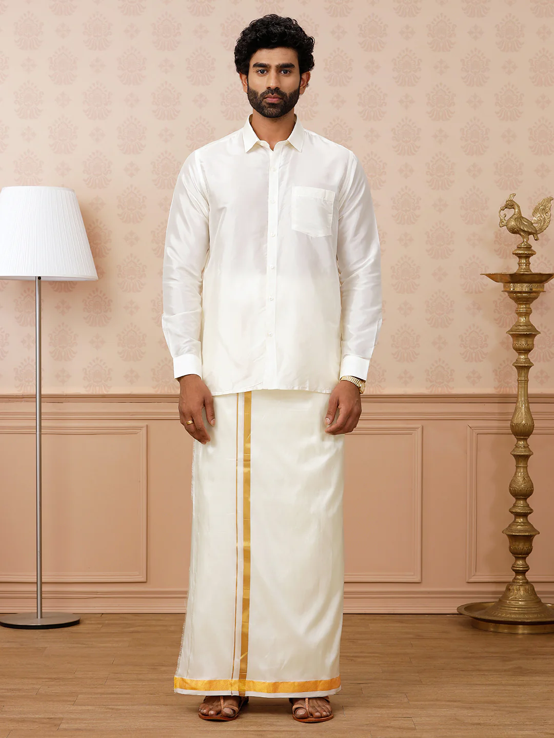 Men Pure Silk Cream Shirt Silk Mark - Image 4